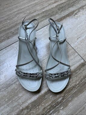 Geox Silver Metallic Gem-Strap Women's Sandals
